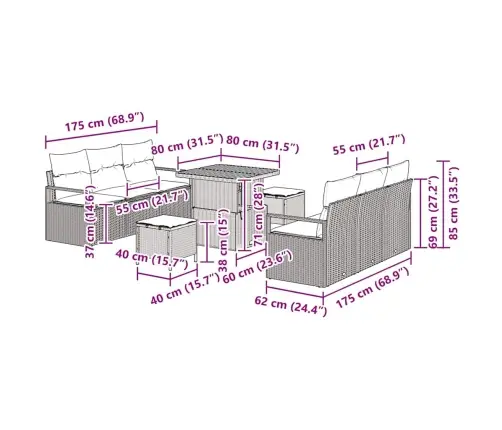 9 Gabalu Dārza Dīvānu Komplekts Ar Spilveniem Melnā Poli Rotangpalmas Akācijas Vidaxl