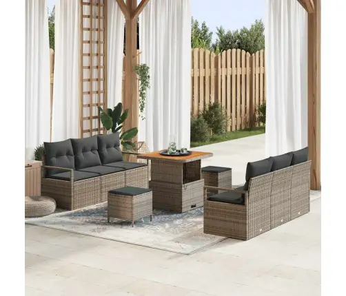 Sodo Sofų Rinkinys Su Pagalve 9 Pcs Pilka Poliratanas