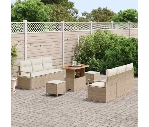 9 Gabalu Dārza Dīvānu Komplekts Ar Spilveniem Bēšs Poli Rotangpalma Akācija Vidaxl