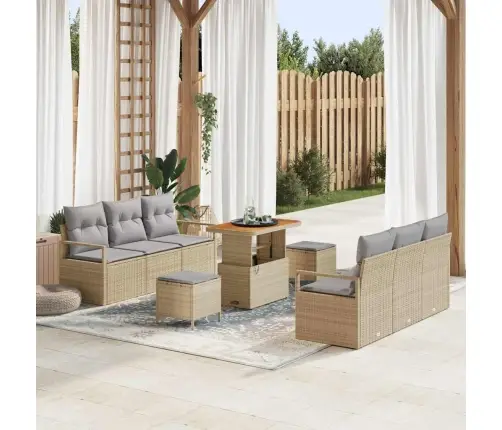 9 Gabalu Dārza Dīvānu Komplekts Ar Spilveniem Bēšā Poliestera Rotangpalmas Akācijā Vidaxl