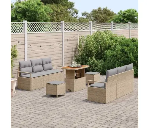 9 Gabalu Dārza Dīvānu Komplekts Ar Spilveniem Bēšā Poliestera Rotangpalmas Akācijā Vidaxl