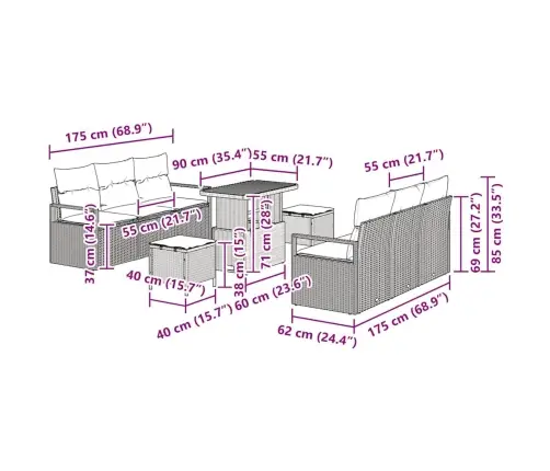 9 Gabalu Dārza Dīvānu Komplekts Ar Spilveniem Bēšā Poliestera Rotangpalmas Akācijā Vidaxl