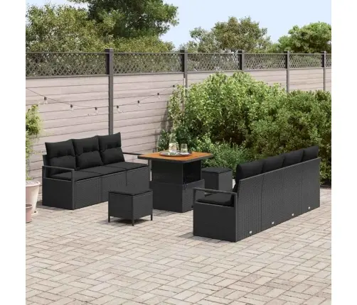 10 Gabalu Dārza Dīvānu Komplekts Ar Spilventiņiem Melnā Poliratanā Akācijā Vidaxl