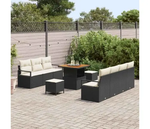 10 Gabalu Dārza Dīvānu Komplekts Ar Spilveniem Melnā Poli Ratanā, Akācija Vidaxl