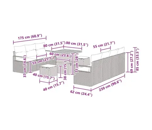 Dārza Dīvānu Komplekts 10 Pcs Bēša Poliūtu Rotangpalma Vidaxl