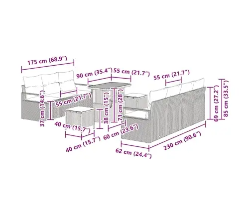 Aia Diivanikomplekt Padjaga 10 Pcs Must Polürooster