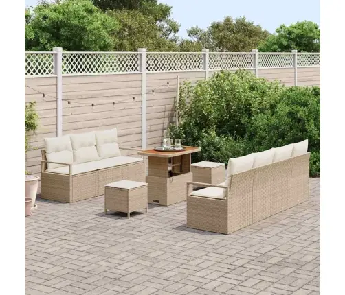 10 Gabalu Dārza Dīvānu Komplekts Ar Spilveniem Bēšā Poliratanā Akācijas Vidaxl