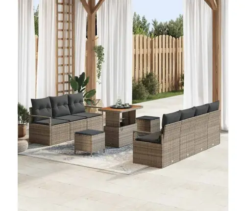 10 Gabalu Dārza Dīvānu Komplekts Ar Spilveniem Pelēkā Poli Rotangpalmas Akācijā Vidaxl