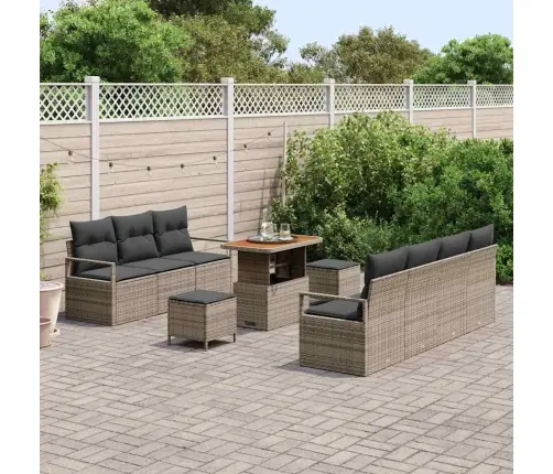 10 Gabalu Dārza Dīvānu Komplekts Ar Spilveniem Pelēkā Poli Rotangpalmas Akācijā Vidaxl