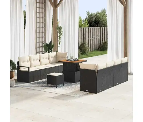 11 Gabalu Dārza Dīvānu Komplekts Ar Spilveniem Melnā Poli Rotangpalmas Akācijā Vidaxl