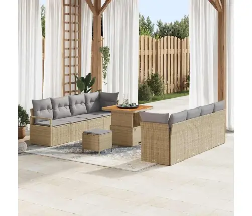 Sodo Sofų Rinkinys Su Pagalve 11 Pcs Smėlio Poli Ratanas