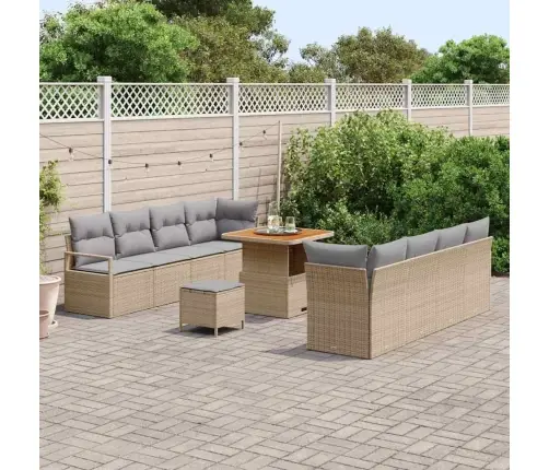 Sodo Sofų Rinkinys Su Pagalve 11 Pcs Smėlio Poli Ratanas