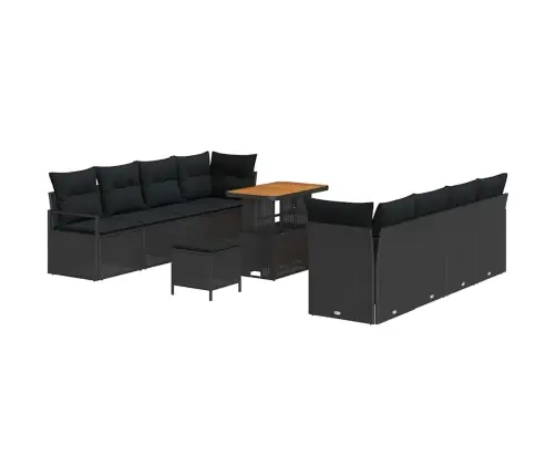 Sodo Sofų Rinkinys Su Pagalve 11 Pcs Juoda Poli Ratanas