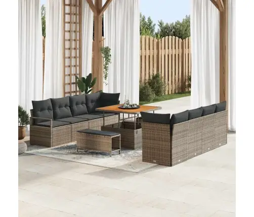 11 Daļu Dārza Dīvānu Komplekts Ar Spilveniem, Pelēks, Poli Rotangpalma, Akāciju Vidaxl