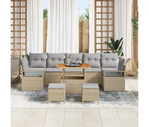 10 Daļu Dārza Dīvānu Komplekts Ar Spilveniem Bēšā Poli Rotangā Akācijas Vidaxl