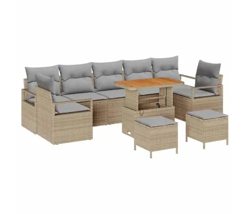 10 Daļu Dārza Dīvānu Komplekts Ar Spilveniem Bēšā Poli Rotangā Akācijas Vidaxl