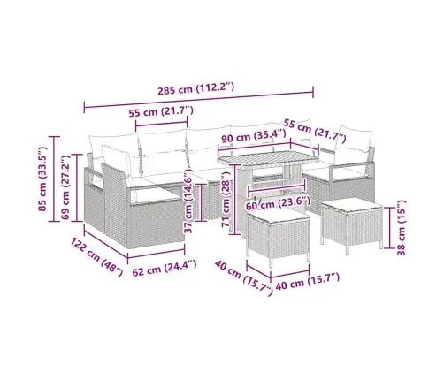 10 Daļu Dārza Dīvānu Komplekts Ar Spilveniem Bēšā Poli Rotangā Akācijas Vidaxl
