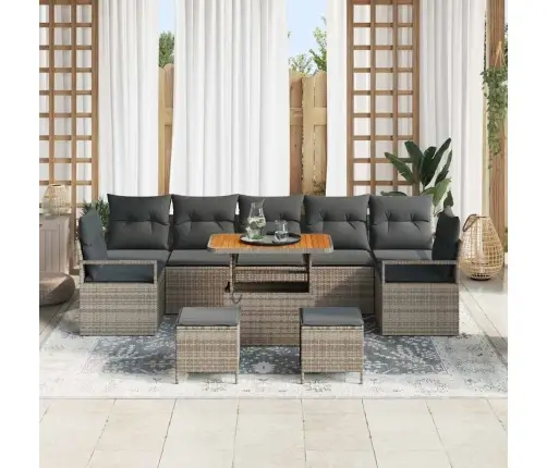 10 Daļu Dārza Dīvānu Komplekts Ar Spilveniem Pelēks Poli Rattan Akācija Vidaxl