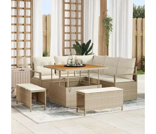8 Daļu Dārza Sofa Komplekts Ar Spilveniem Bēšs Poli Rotangpalma Akācija Vidaxl