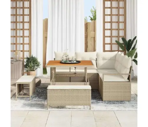 8 Daļu Dārza Sofa Komplekts Ar Spilveniem Bēšs Poli Rotangpalma Akācija Vidaxl