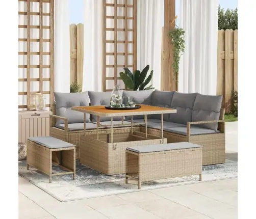 8 Daļu Dārza Dīvānu Komplekts Ar Spilveniem Bēša Poli Rotangpalma Akācija Vidaxl