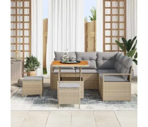 Sodo Sofų Rinkinys Su Pagalve 8 Pcs Smėlio Poli Ratanas