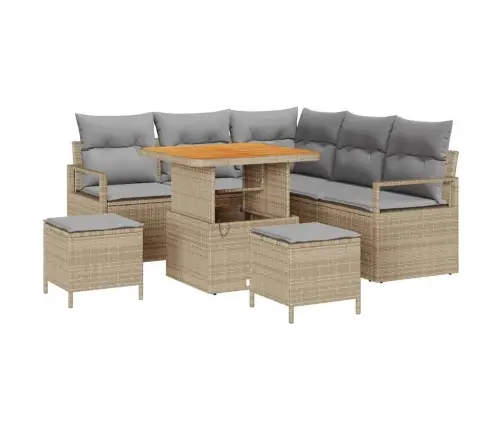 Sodo Sofų Rinkinys Su Pagalve 8 Pcs Smėlio Poli Ratanas