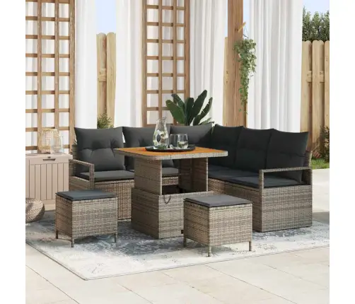 Dārza Dīvānu Komplekts 8 Pcs Pelēka Poliūtu Rotangpalma Vidaxl