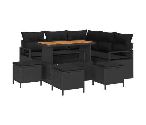 9 Gabalu Dārza Dīvānu Komplekts Ar Spilveniem Melnā Poli Rotangpalma Akācijas Vidaxl