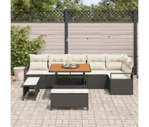 Sodo Sofų Rinkinys Su Pagalve 9 Pcs Juoda Poli Ratanas