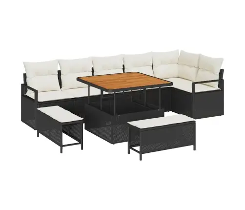 Sodo Sofų Rinkinys Su Pagalve 9 Pcs Juoda Poli Ratanas