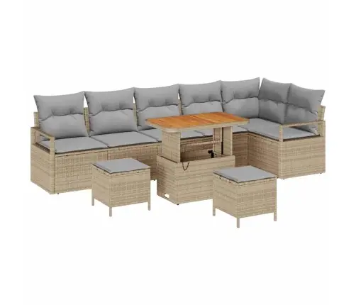 9 Gabalu Dārza Dīvānu Komplekts Ar Spilventiņiem Bēšā Poliru Rotangpalmas Akāciju Vidaxl