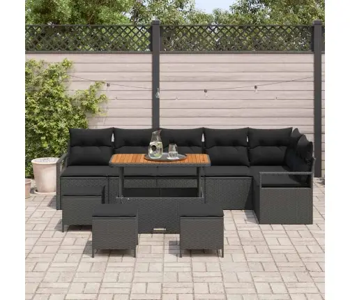 Sodo Sofų Rinkinys Su Pagalve 10 Pcs Juoda Poli Ratanas