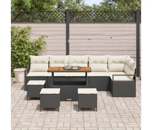 10 Gabalu Dārza Dīvānu Komplekts Ar Spilveniem Melnā Polirotangā Akāciju Vidaxl