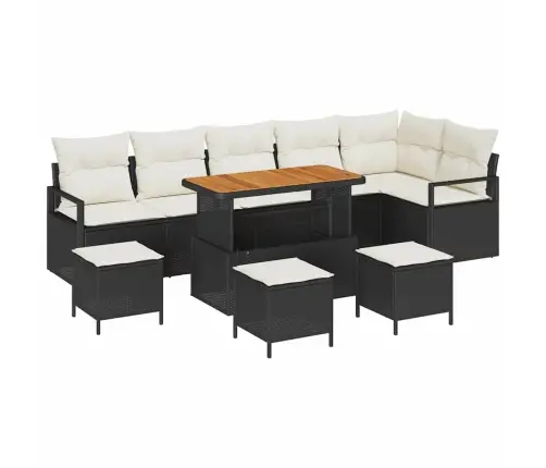 10 Gabalu Dārza Dīvānu Komplekts Ar Spilveniem Melnā Polirotangā Akāciju Vidaxl