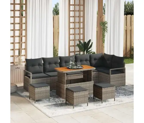 10 Gabalu Dārza Dīvānu Komplekts Ar Spilveniem Pelēks Poliratanas Akācija Vidaxl