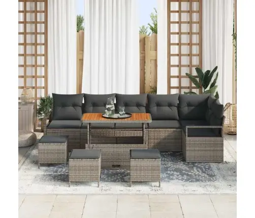 10 Gabalu Dārza Dīvānu Komplekts Ar Spilveniem Pelēks Poliratanas Akācija Vidaxl