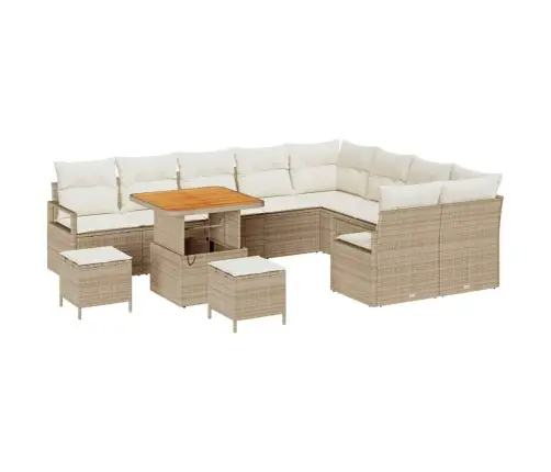 12 Gabalu Dārza Dīvānu Komplekts Ar Spilveniem Bēšā Poliratanā Akācijā Vidaxl