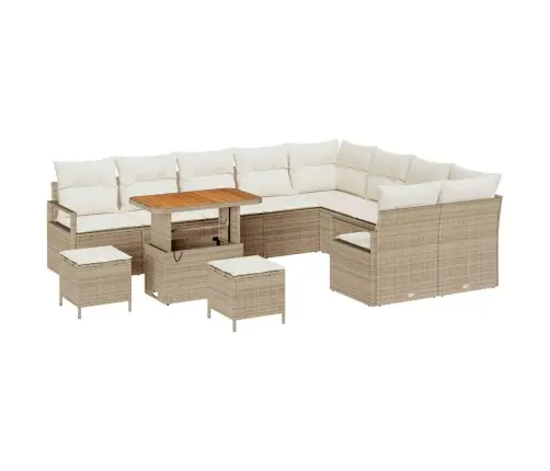 12 Daļīgais Dārza Dīvānu Komplekts Ar Spilveniem Bēšs Poliestera Rotangpalma Vidaxl