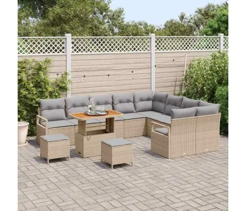 12 Daļu Dārza Dīvānu Komplekts Ar Spilveniem Bēšā Rotangpalmas Akācijā Vidaxl