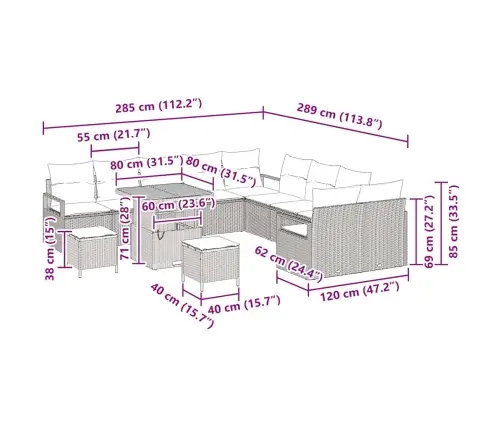 13 Daļņu Dārza Dīvānu Komplekts Ar Spilveniem Bēšā Poliestera Rotangpalmas Akācijas Vidaxl