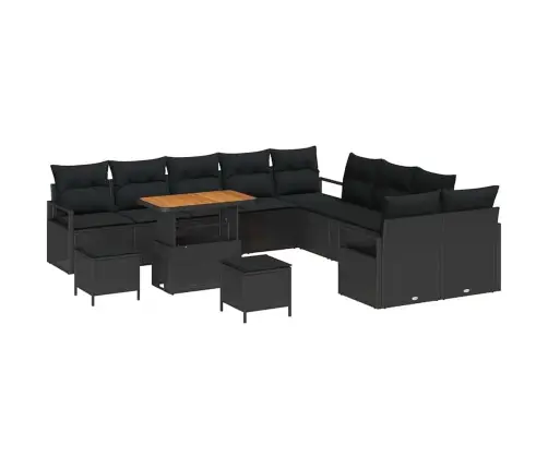 13 Daļīgais Dārza Dīvānu Komplekts Ar Spilveniem Melnā Poli Ratāna Akāciju Vidaxl