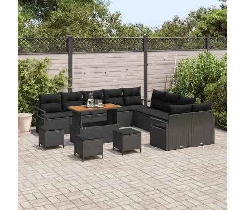 Sodo Sofų Rinkinys Su Pagalve 14 Pcs Juoda Poliratanas