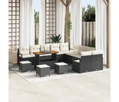 14 Gabalu Dārza Dīvānu Komplekts Ar Spilveniem Melnā Polietilēna Rotangpalmas Akacija Vidaxl