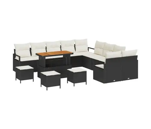 14 Gabalu Dārza Dīvānu Komplekts Ar Spilveniem Melnā Polietilēna Rotangpalmas Akacija Vidaxl