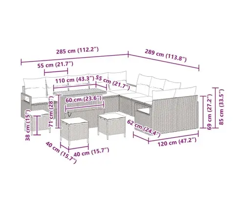 14 Gabalu Dārza Dīvānu Komplekts Ar Spilveniem Melnā Polietilēna Rotangpalmas Akacija Vidaxl