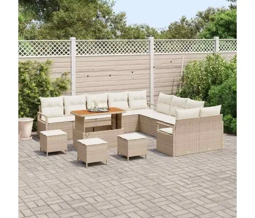 14 Gabalu Dārza Dīvānu Komplekts Ar Spilveniem Bēšs Poli Rotangpalma Akācija Vidaxl