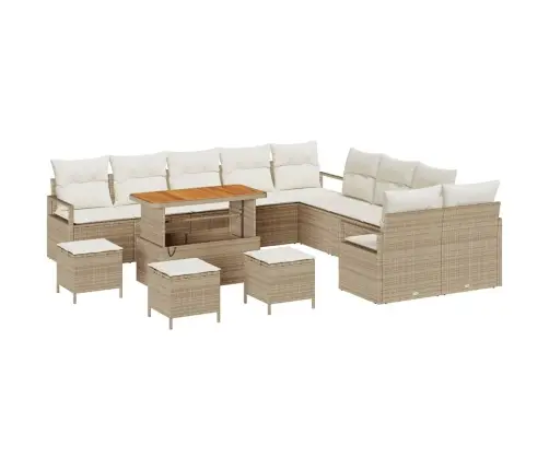 14 Gabalu Dārza Dīvānu Komplekts Ar Spilveniem Bēšs Poli Rotangpalma Akācija Vidaxl