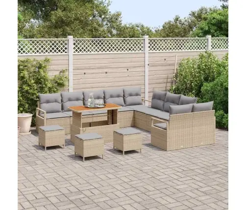 14 Daļu Dārza Dīvānu Komplekts Ar Spilveniem, Bēšs, Rotangpalma, Akācija Vidaxl