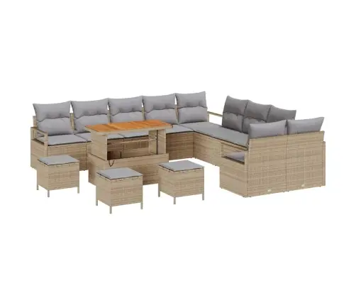 14 Daļu Dārza Dīvānu Komplekts Ar Spilveniem, Bēšs, Rotangpalma, Akācija Vidaxl